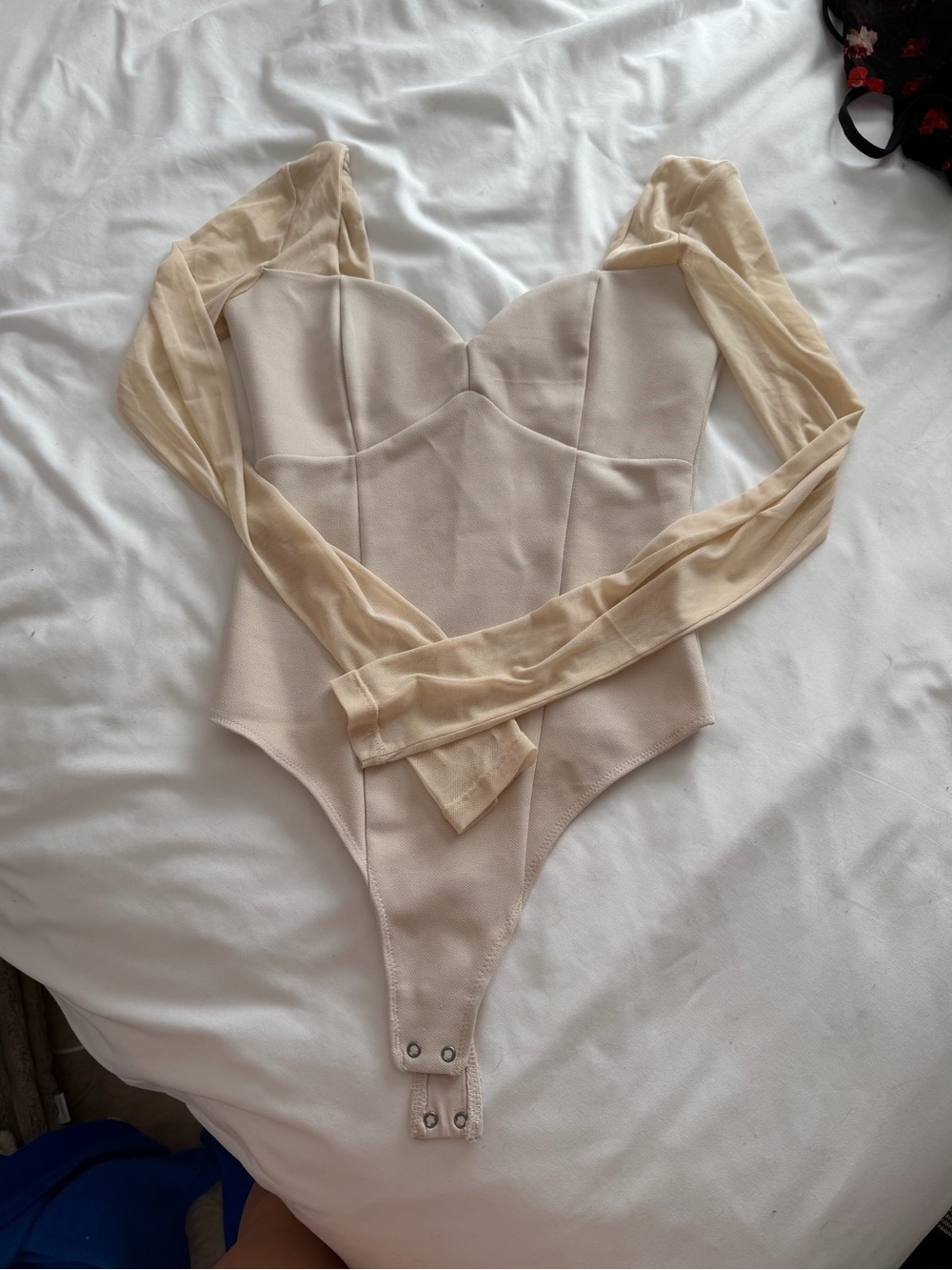 Abercrombie & Fitch Nude Sheer-Sleeve Corset Bodysuit